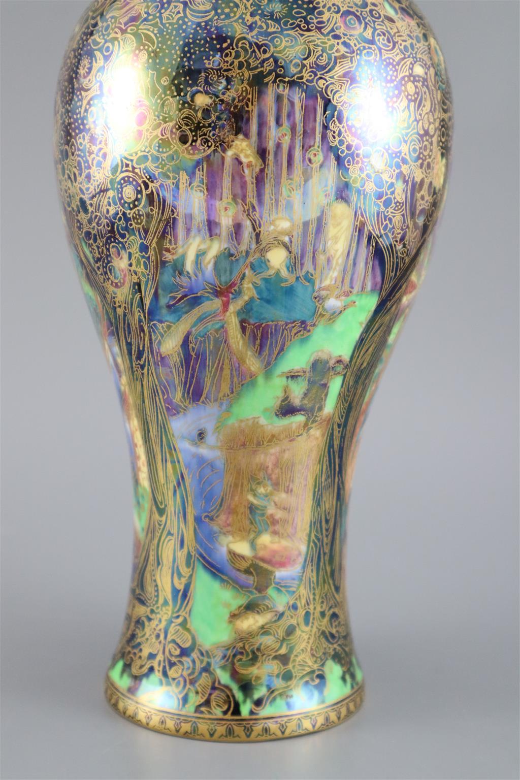 A Wedgwood Fairyland lustre Jewelled Tree pattern 2046 shape vase and cover, designed by Daisy Makeig-Jones, 28cm high